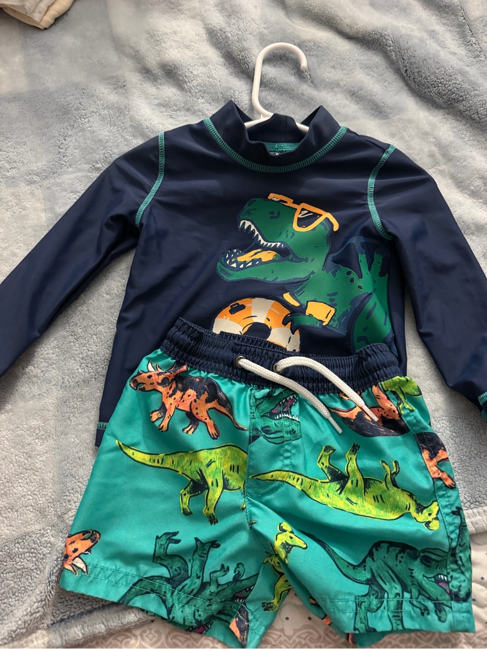 Carter's Navy & Teal Dinosaur Rashguard Swim Set 12m